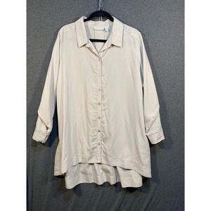 Susan Graver Beige Button Down Shirt Tunic Top Womens 1XP High Low Hem